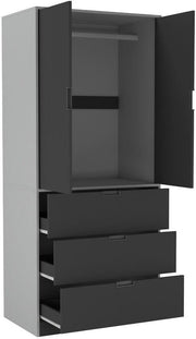 Modern Grey Wardrobe 2 Door 3 Drawer with Rail Shelf Storage 180cm