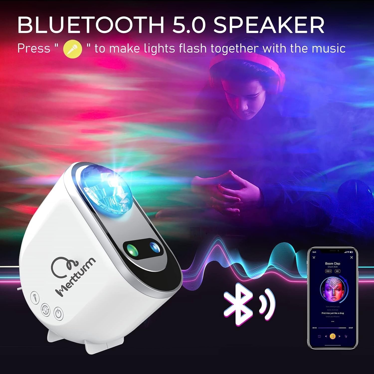 Galaxy Aurora Star Projector Bluetooth White Noise Moon Night Light RGBW