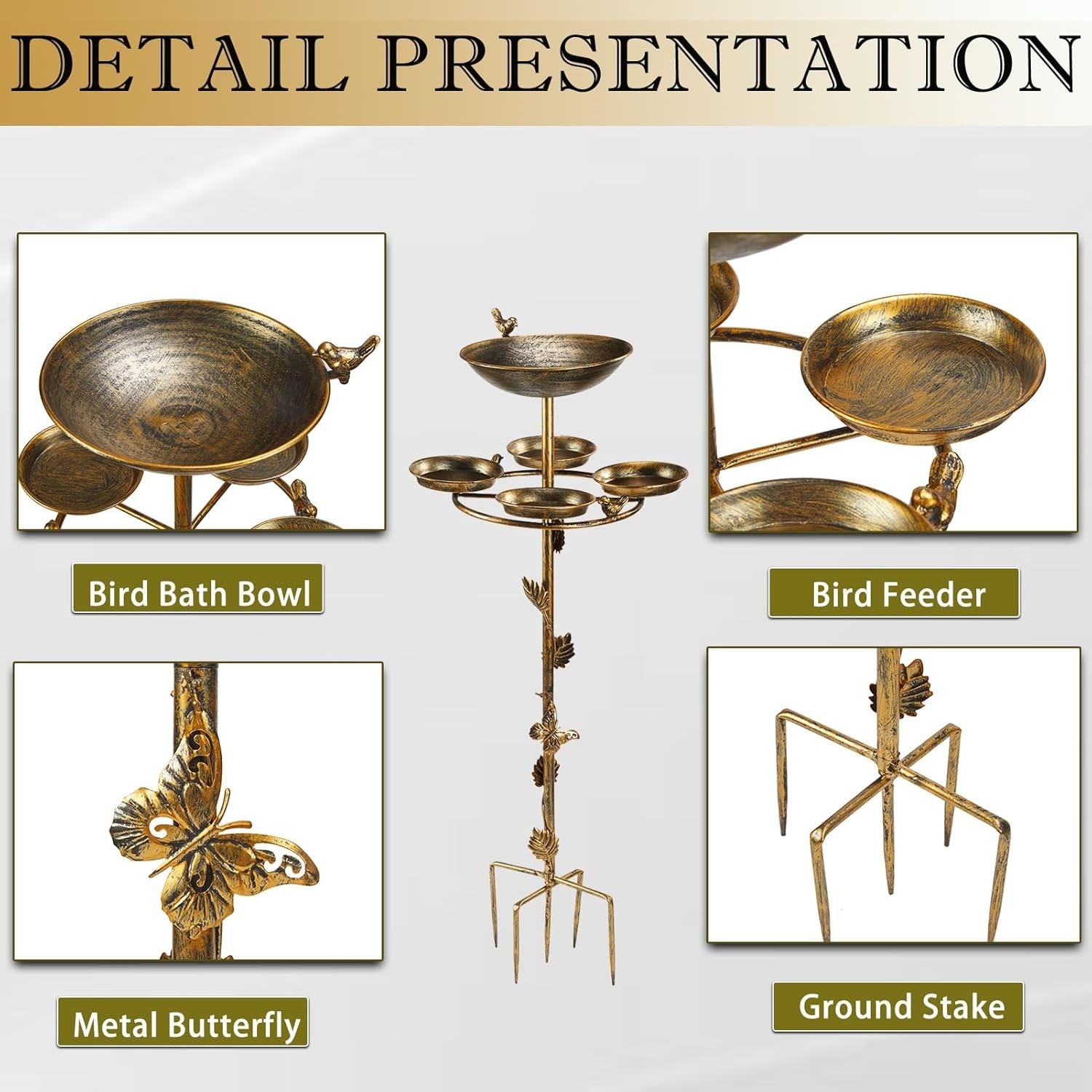 43” Metal Bird Bath with 4 Trays | Garden Outdoor Feeder Stand Vintage Yard Deco