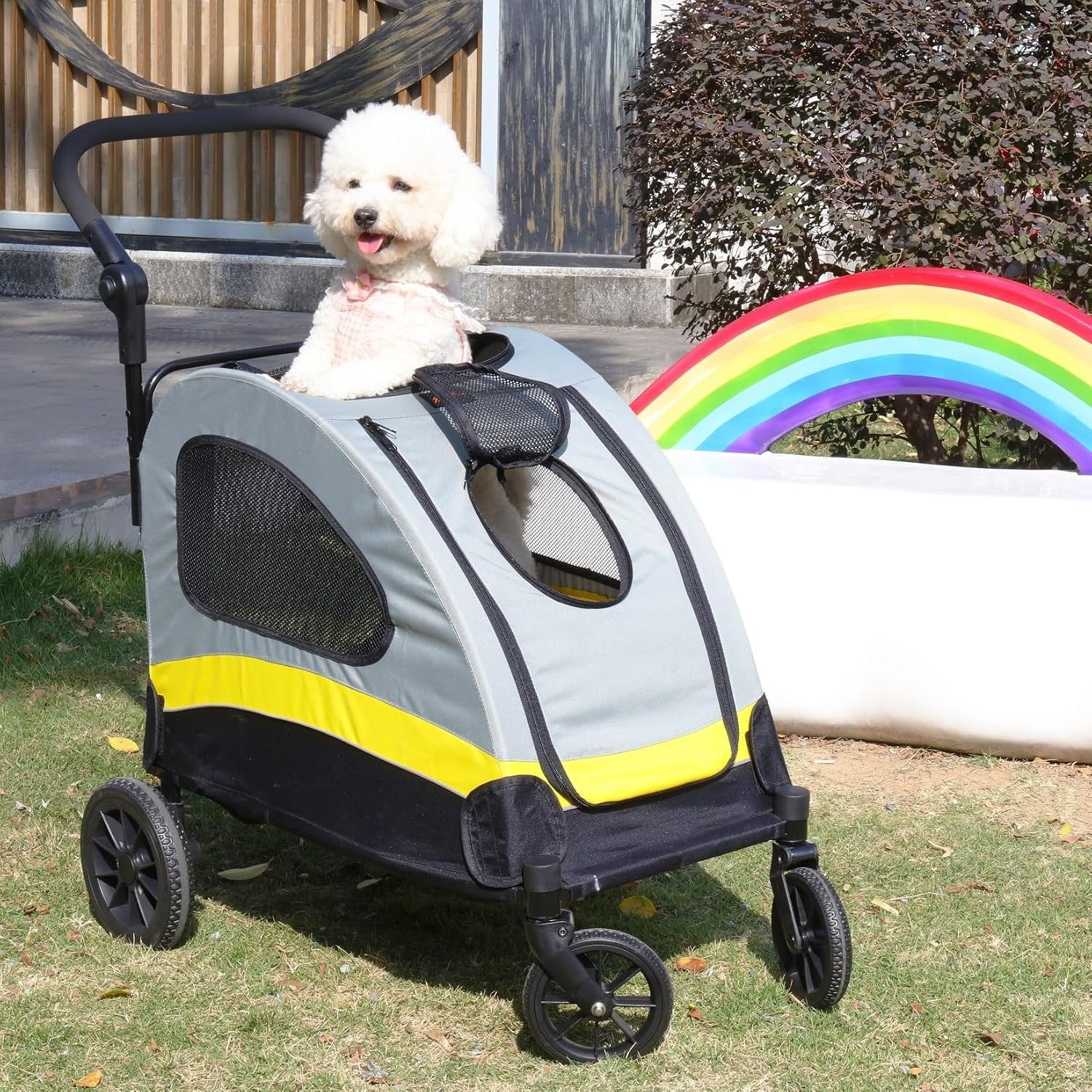 Heavy Duty Pet Stroller with Brakes Oversized Wheels Small Dogs Cats Yellow