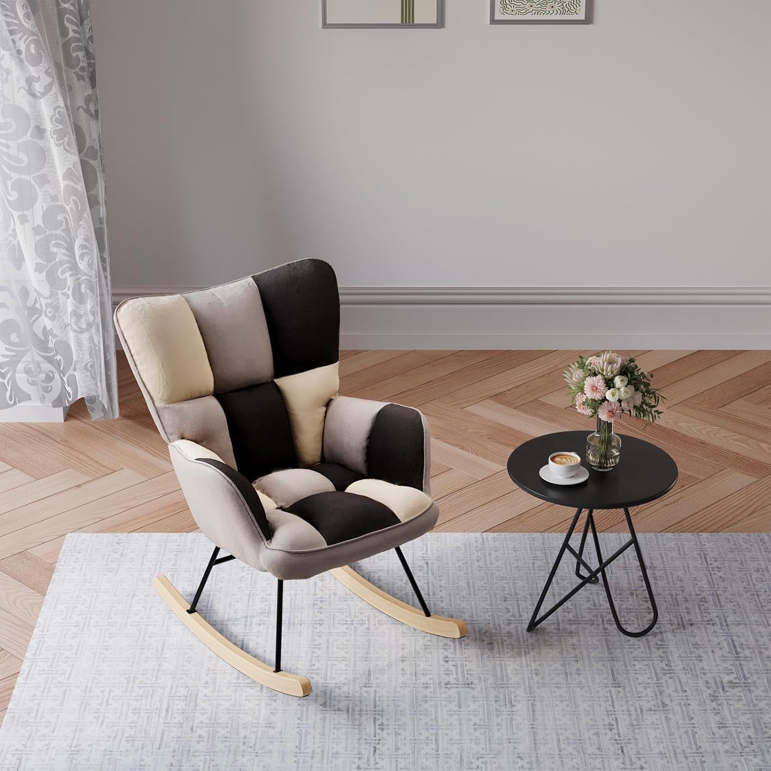Comfortable High Back Rocking Chair with Cushioned Seat & Durable Frame