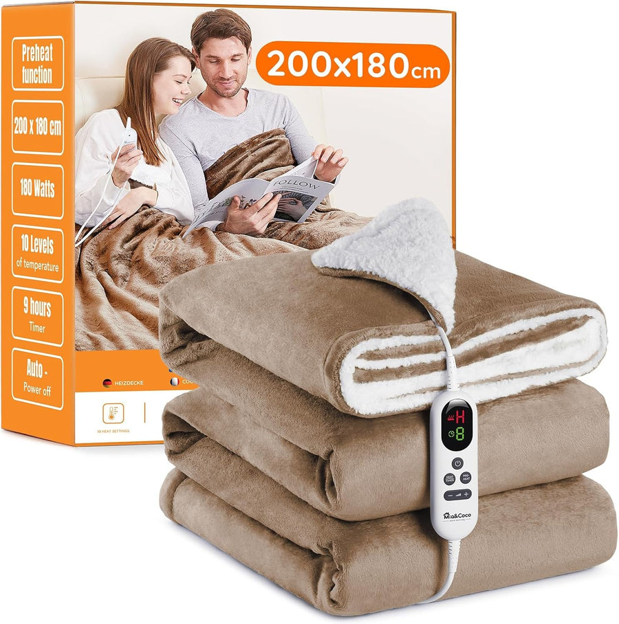 Electric Heated Throw Blanket XXL Fast Heat 10 Levels Flannel 200x180cm