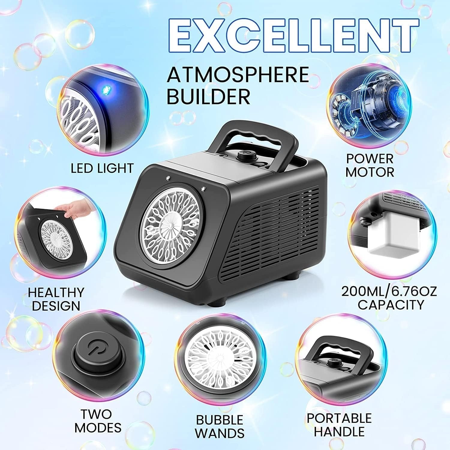 Bubble Machine 15000 Bubbles Per Minute 2 Speed Portable