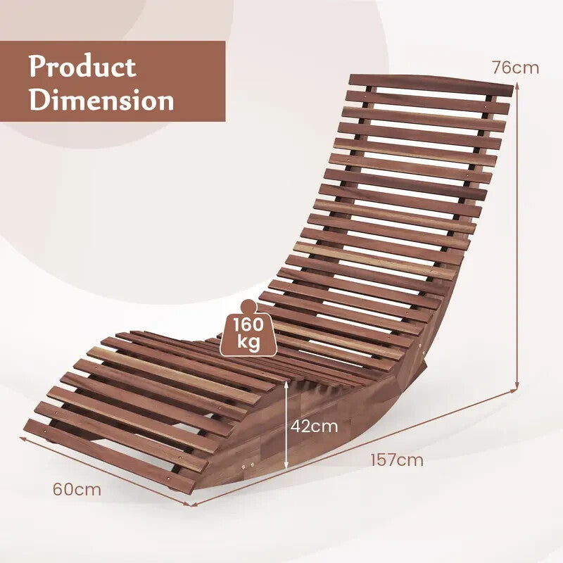 Acacia Wood Outdoor Rocking Chair – Curved Lounger Slatted Seat