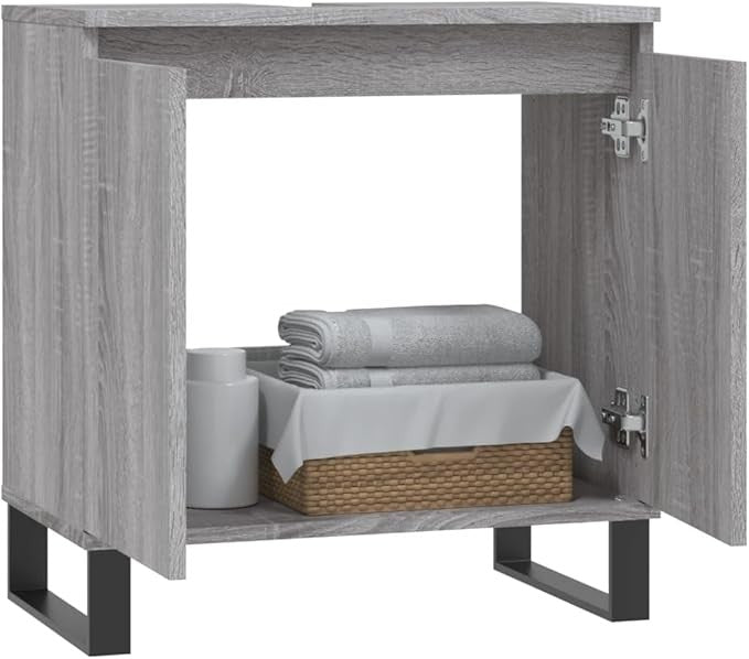 Grey Oak Under Sink Bathroom Cabinet 58cm Modern Vanity Unit