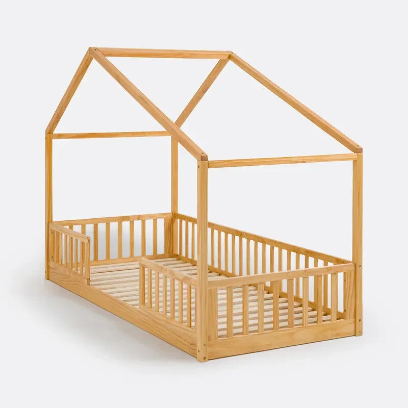 Solid Pine Cabin Bed 208cm Montessori Frame Low Kids Toddler Safety Sleep