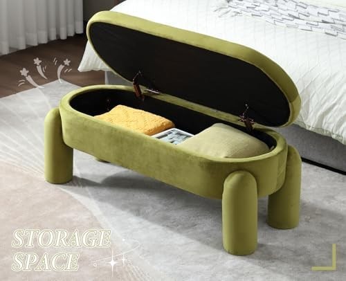 chairus Upholstered Storage Ottoman Velvet Window Bench, Green