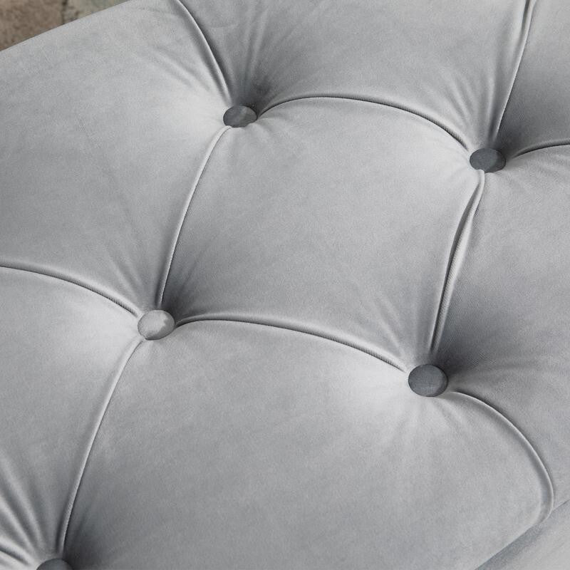 Grey Storage Ottoman Bench Tufted Velvet Seat End of Bed Entryway Stool