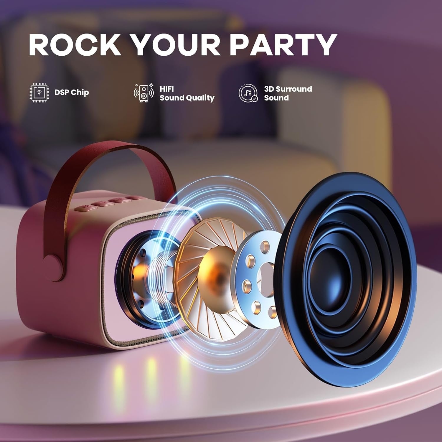 Kids Karaoke Machine 2 Wireless Mics LED Speaker Birthday Gift