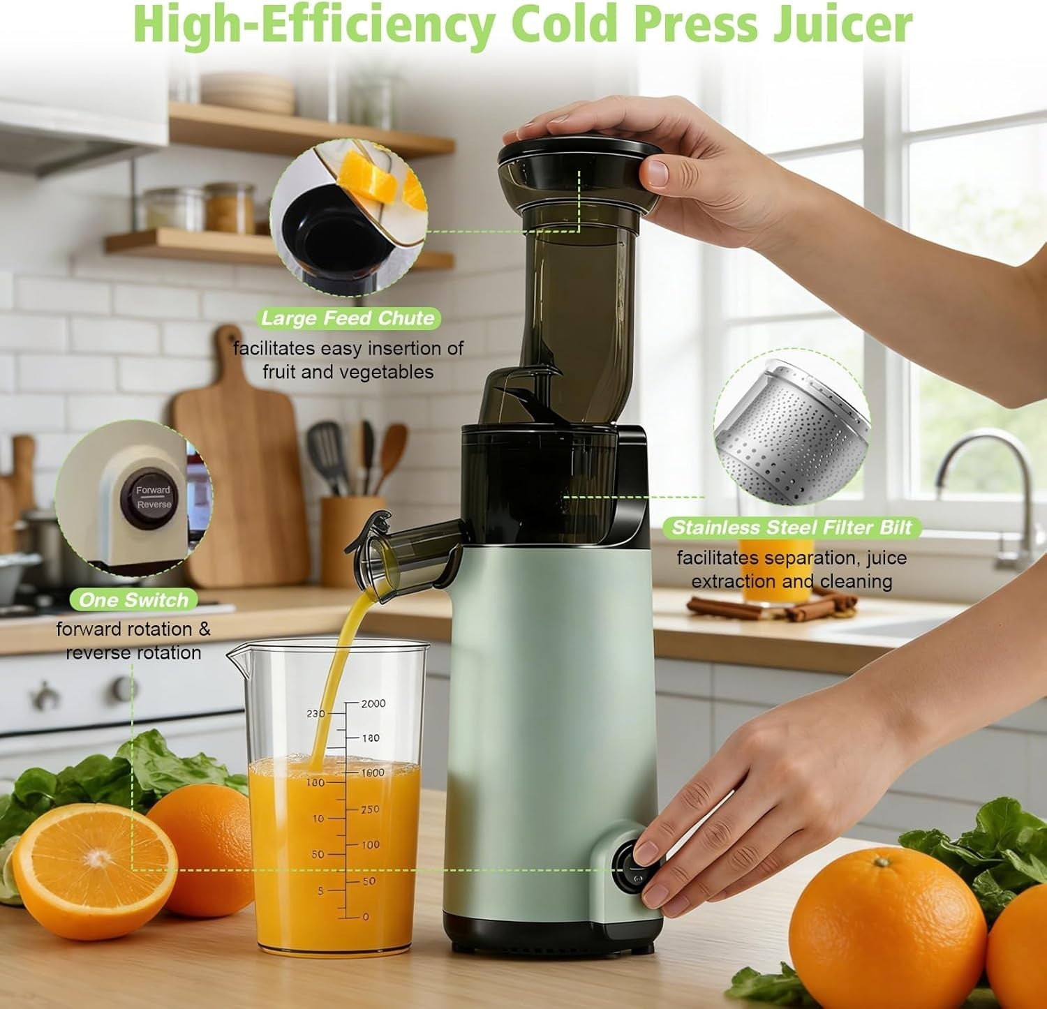 Cold Press Slow Juicer High Yield Masticating Juice Extractor Compact