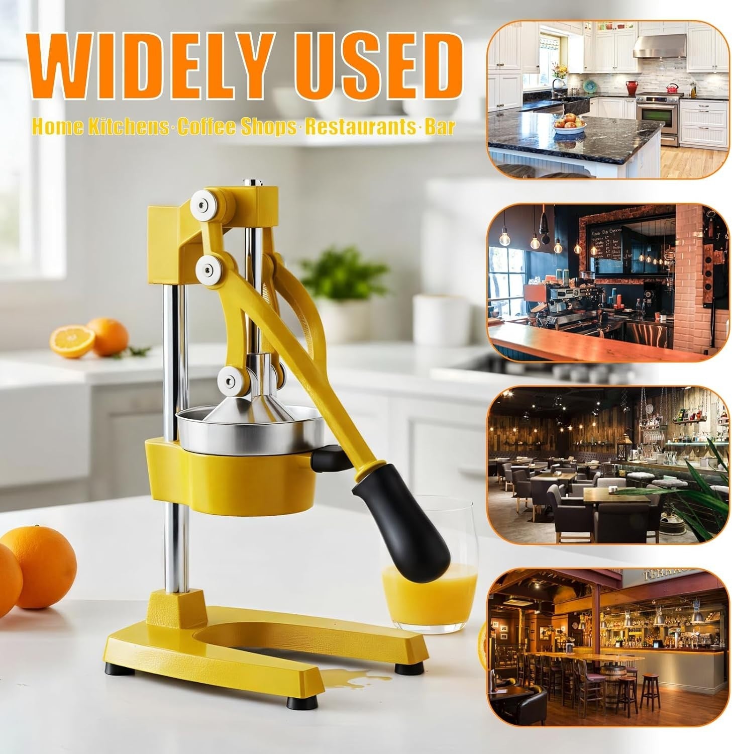 Heavy Duty Manual Citrus Press Cast Iron Juicer Easy Clean Bright Yellow