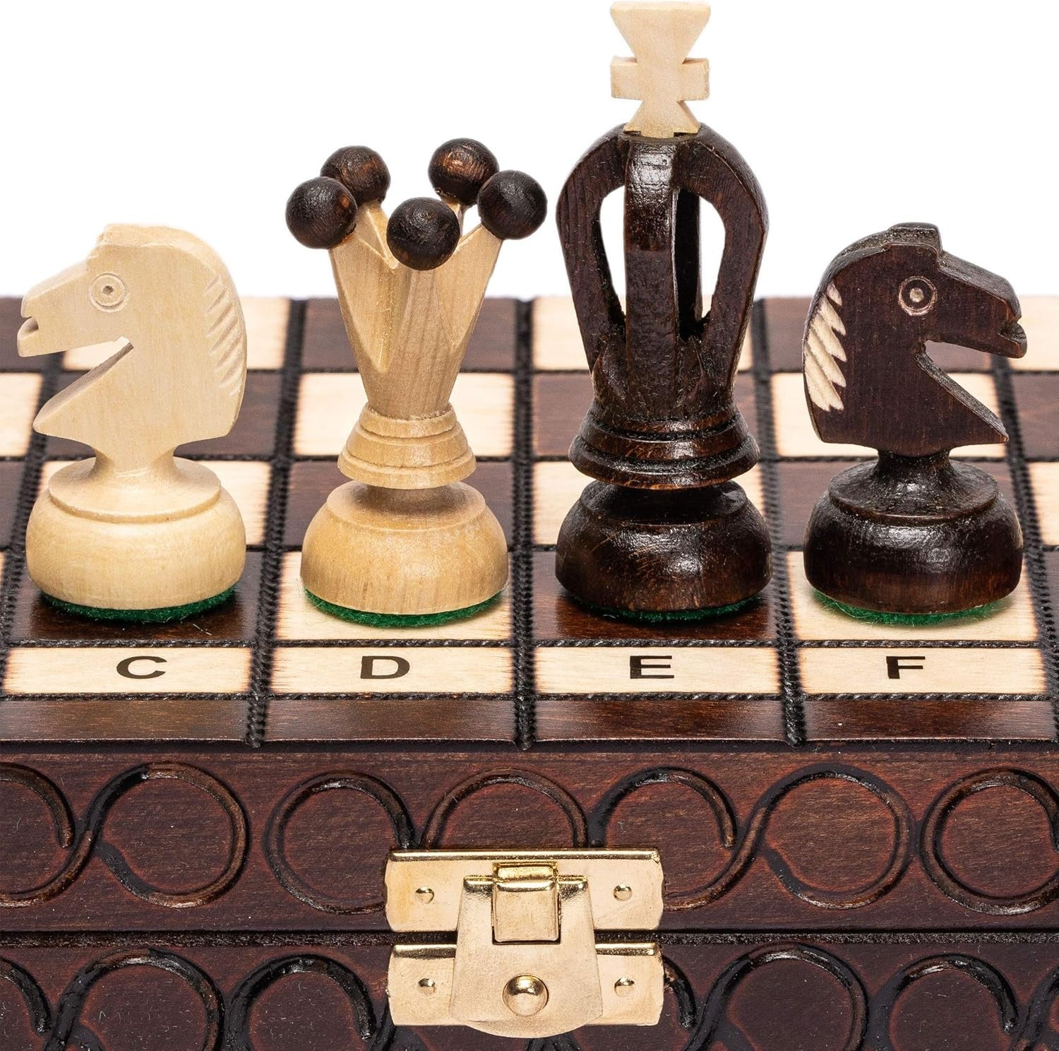Small Wooden Chess Set 28cm • Handcrafted Pieces • Folding Travel Board Gift