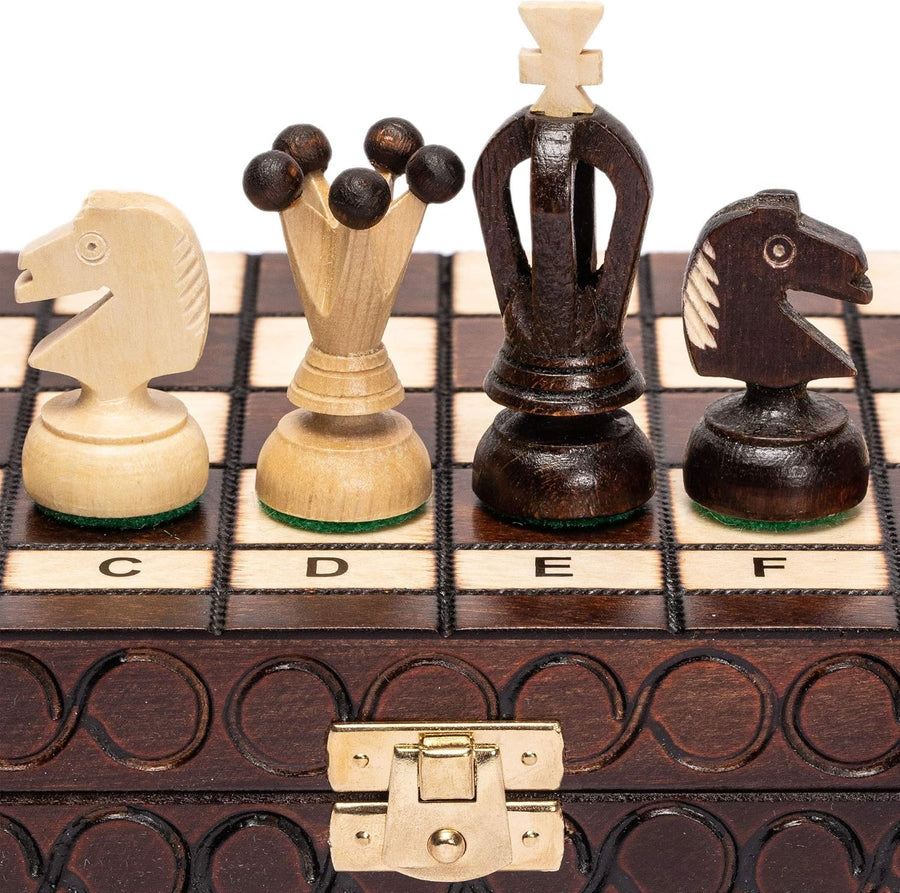Small Wooden Chess Set 28cm • Handcrafted Pieces • Folding Travel Board Gift