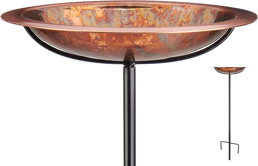 13” Copper Bird Bath on Stake | Garden Bowl Water Feature Outdoor Decor