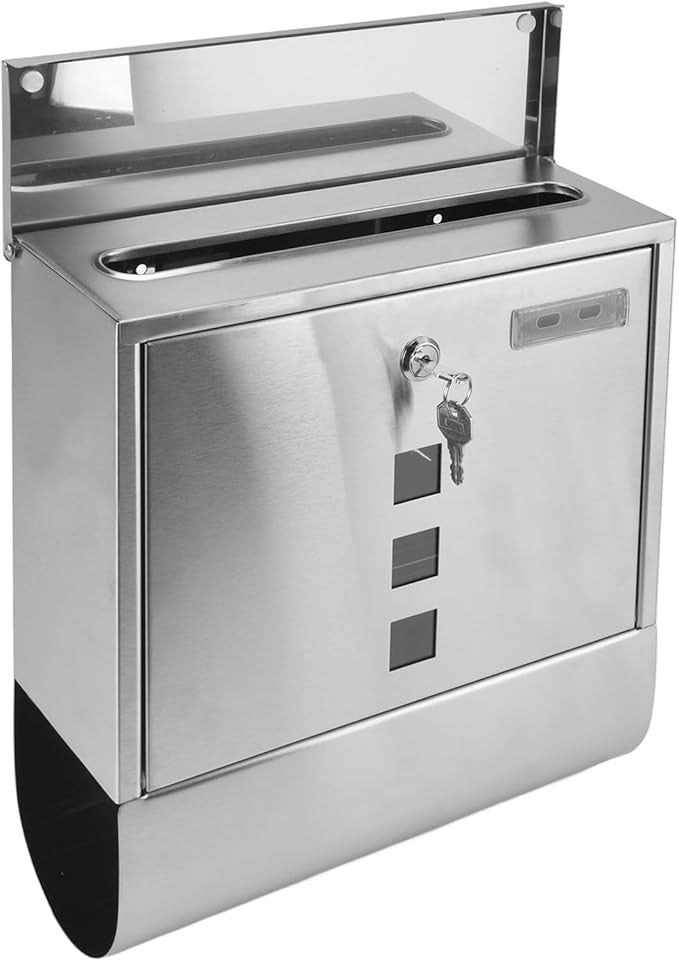 Wall Mounted Stainless Steel Locking Mailbox Secure Narrow Slot Weatherproof