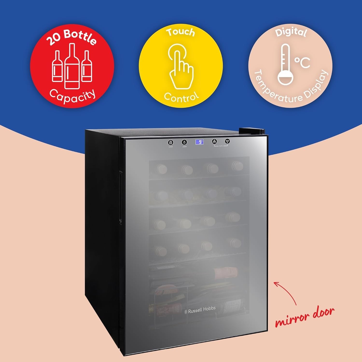Wine Cooler Fridge 20 Bottle Freestanding Drinks Fridge LED Glass Door