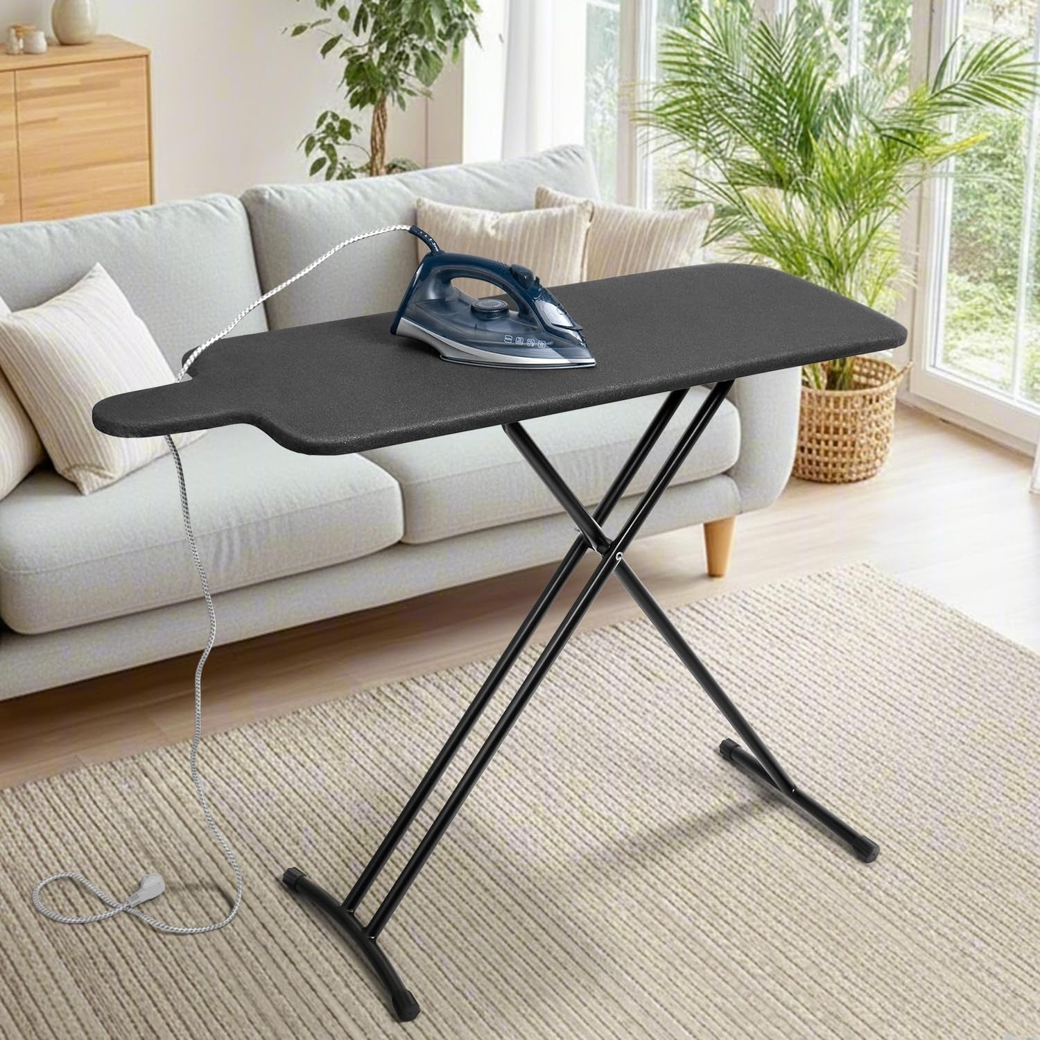 Compact Folding Ironing Board 109x38cm Black Heat Resistant Thick Pad