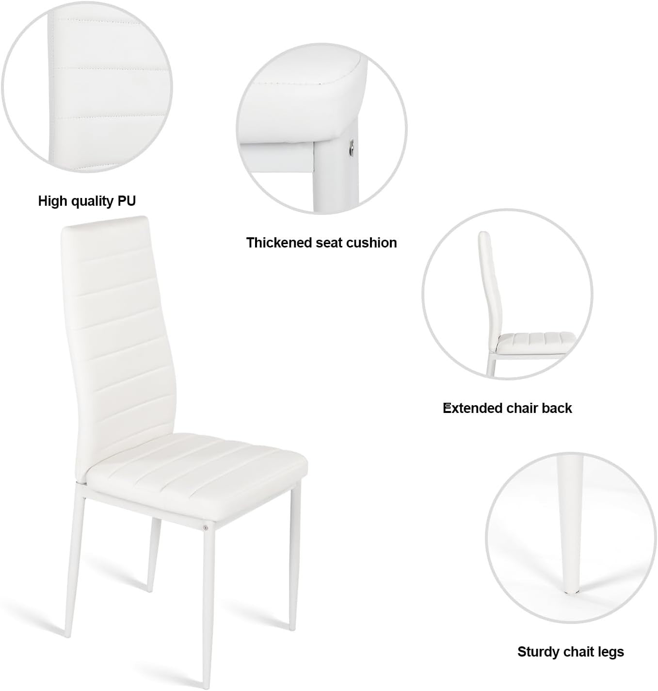 90cm Round Glass Dining Table Set with 2 White Faux PU Chairs