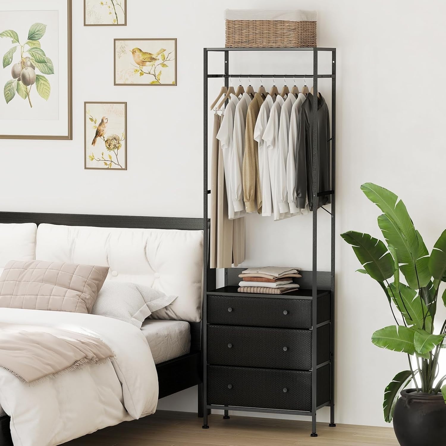 Clothes Rail Black 3 Drawers Freestanding Wardrobe Rack