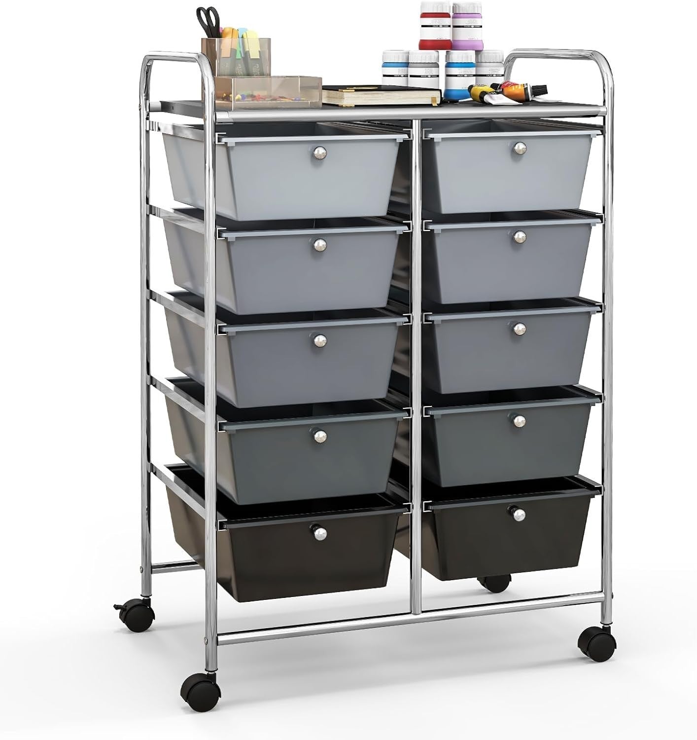 Gradient Black 10 Drawer Rolling Storage Trolley Office Beauty Organizer