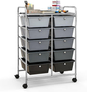 Gradient Black 10 Drawer Rolling Storage Trolley Office Beauty Organizer