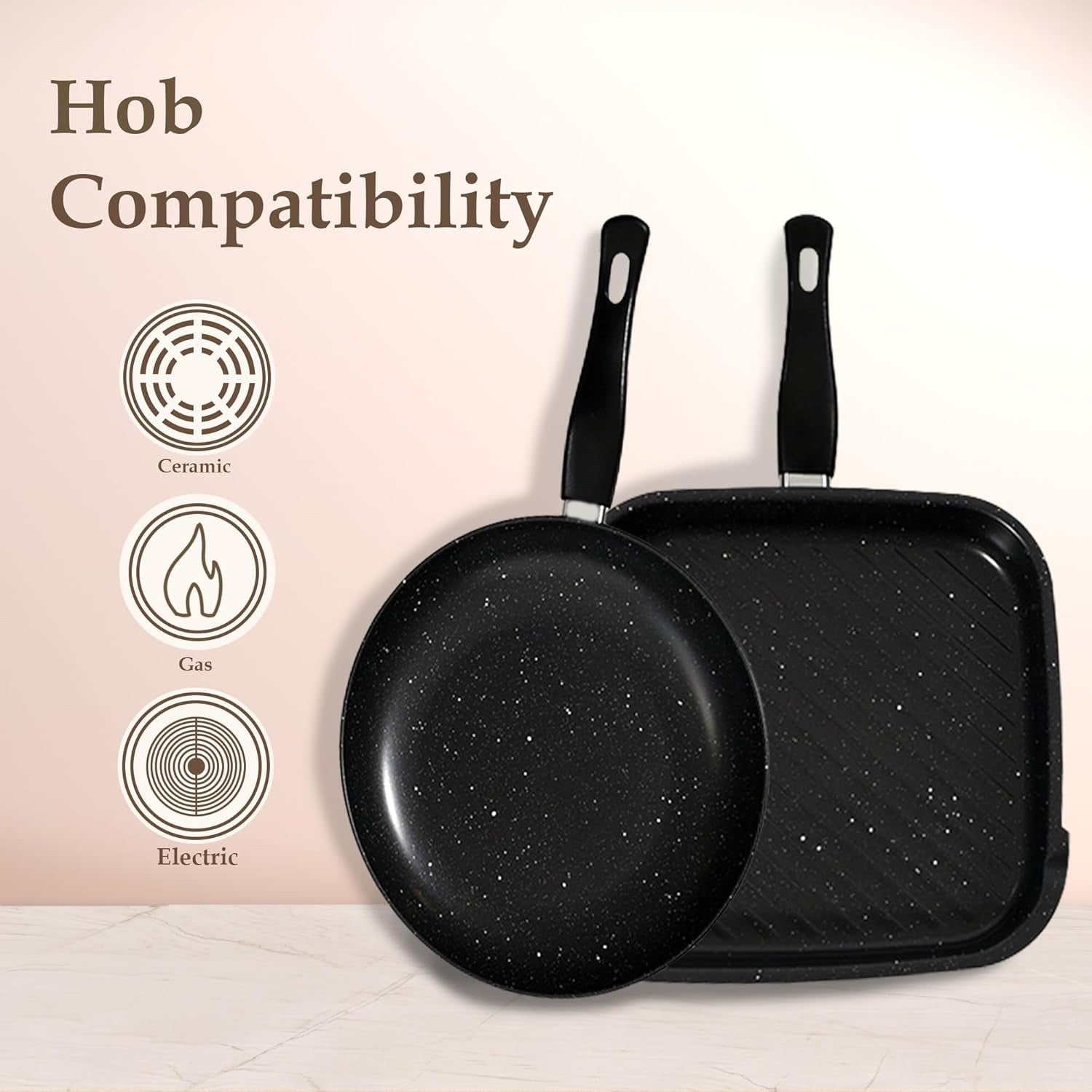 10Pcs Marble Non Stick Cookware Pots and Pans Set with Glass Lids & Grill Pan