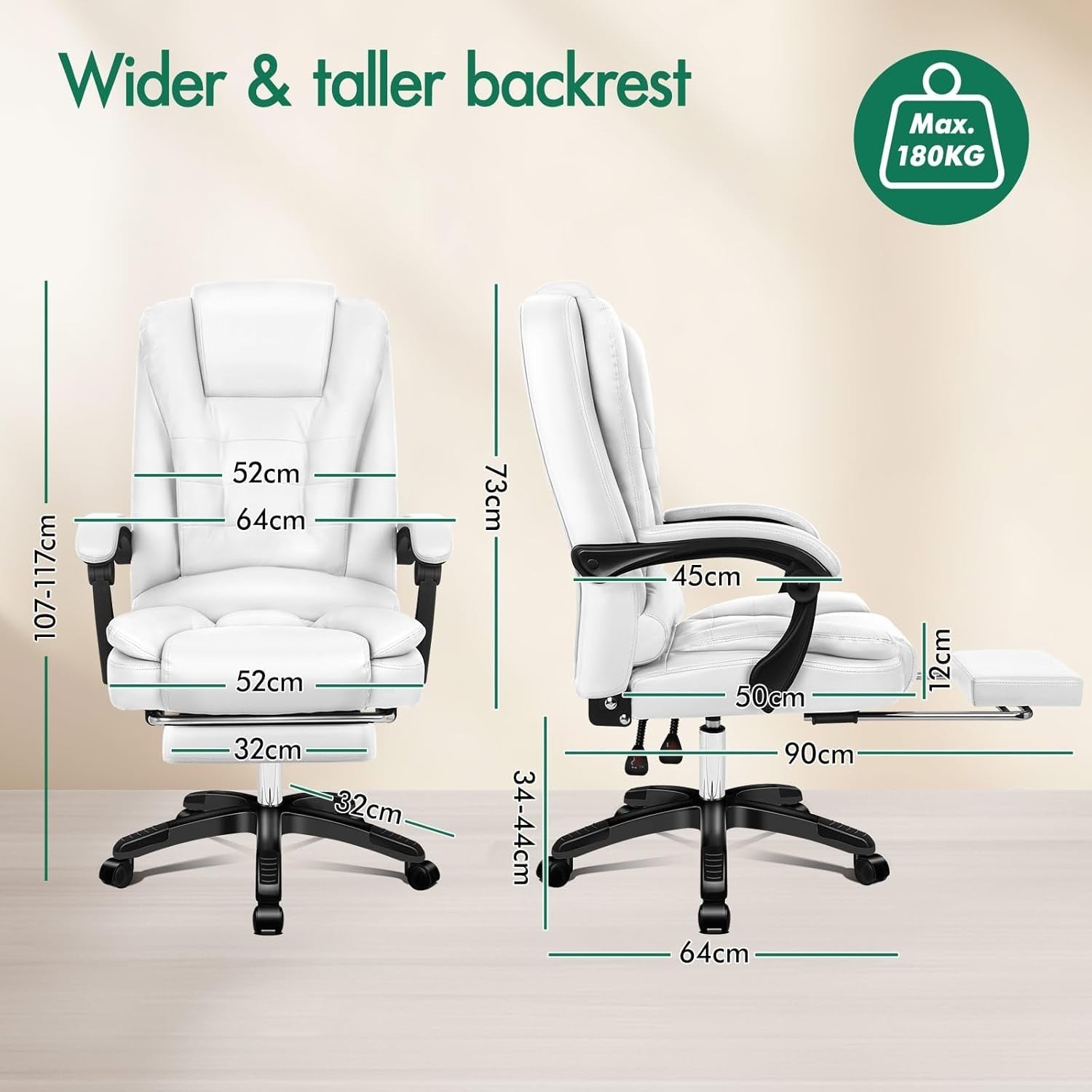 Massage Office Chair Heated 8-Point Recliner Footrest Ergonomic PU White