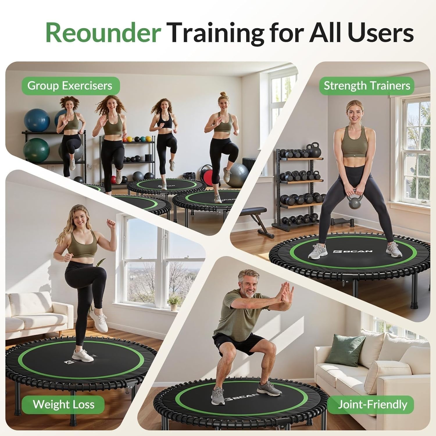 48in Heavy Duty Folding Fitness Rebounder Quiet Bungee Handle