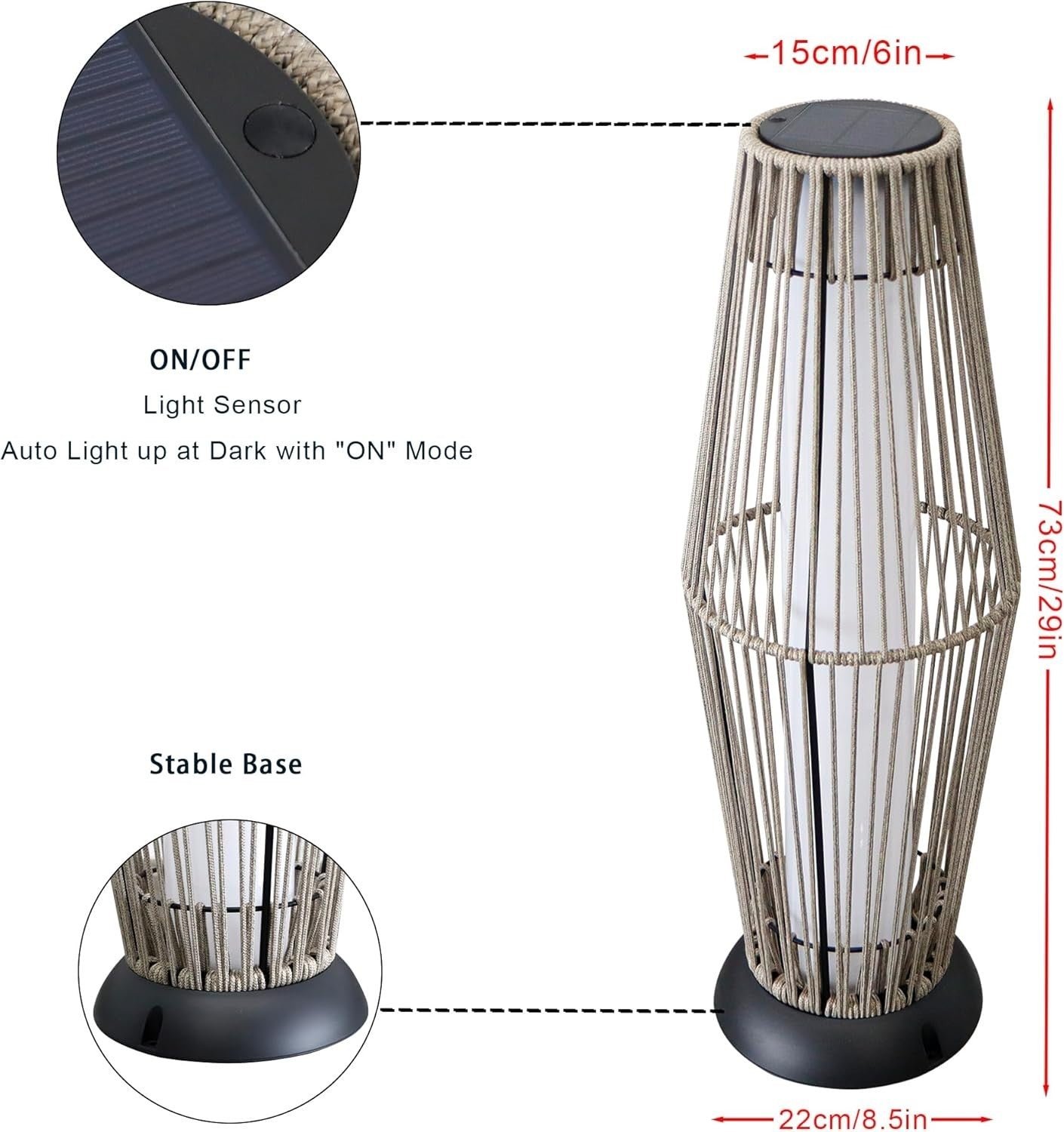 2 Pack Solar Wicker Floor Lamps Outdoor Grey Rattan Lanterns 73 cm