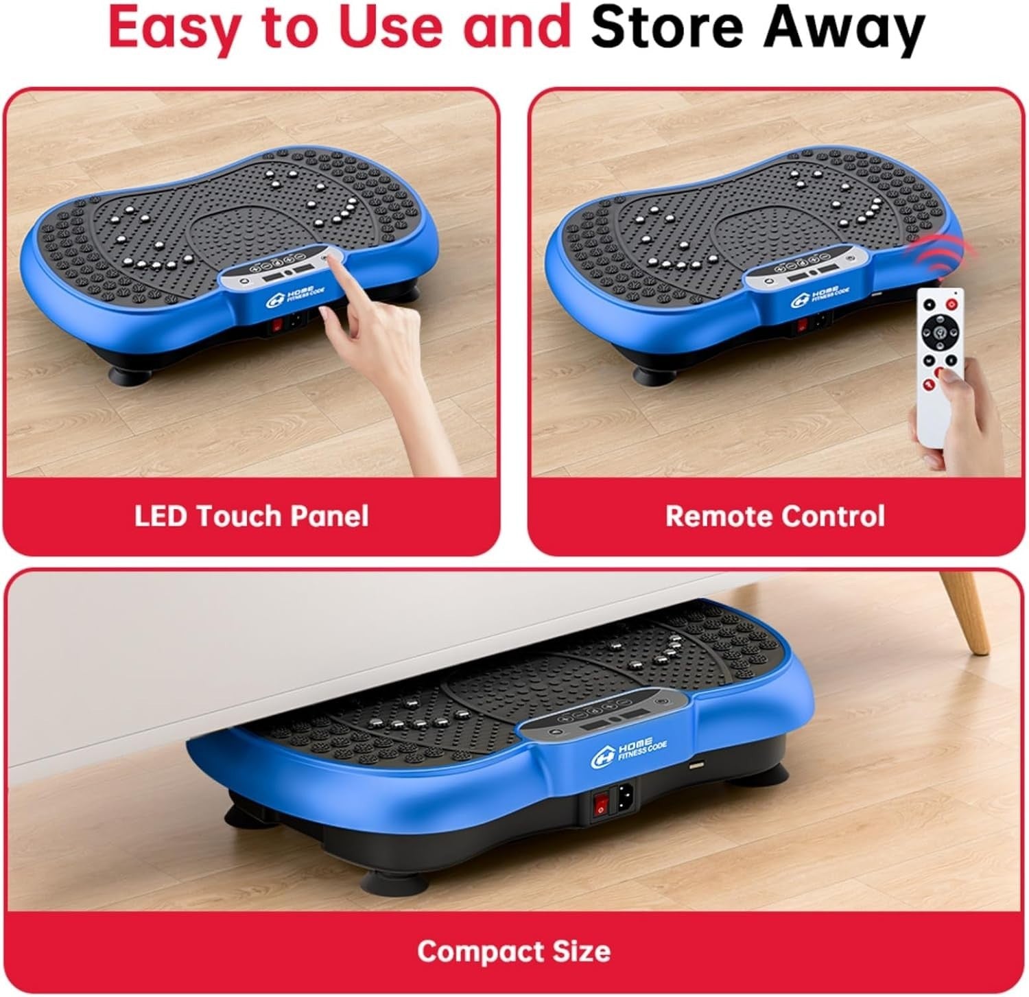 Blue Vibration Plate Exercise Machine 99 Speeds Bluetooth Full Body Toning