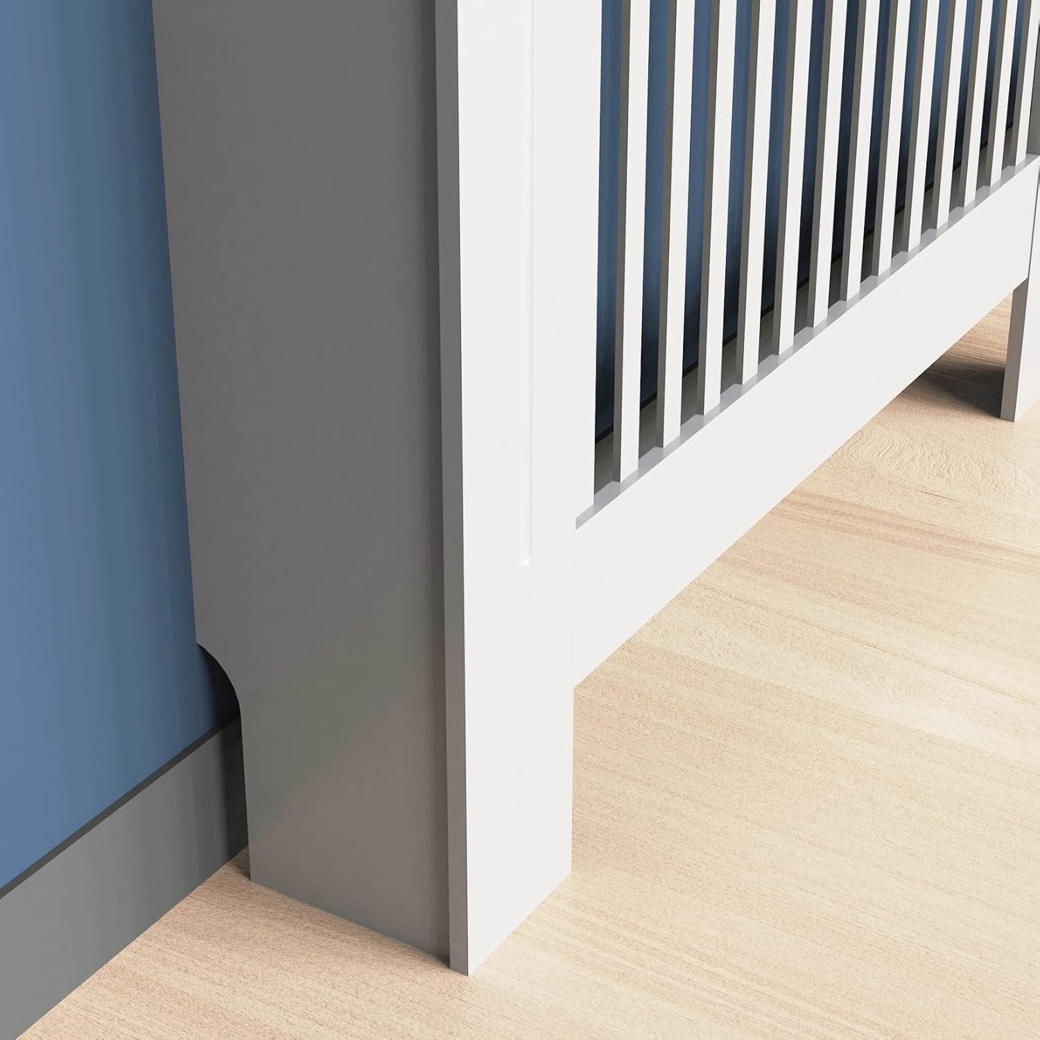 Tall Radiator Cover White MDF Cabinet | Vertical Slats Modern Shelf 100cm