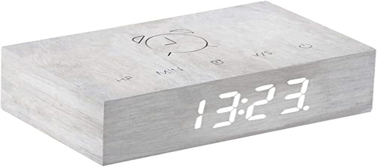 White Birch Wood Digital Alarm Clock LED Display Touch Control Minimalist