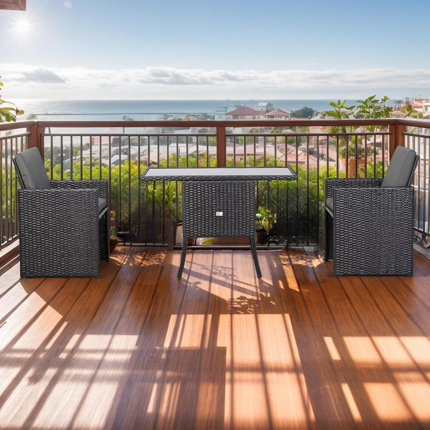 3 Piece Rattan Cube Bistro Set Patio Table Chairs Space Saving Balcony Dining