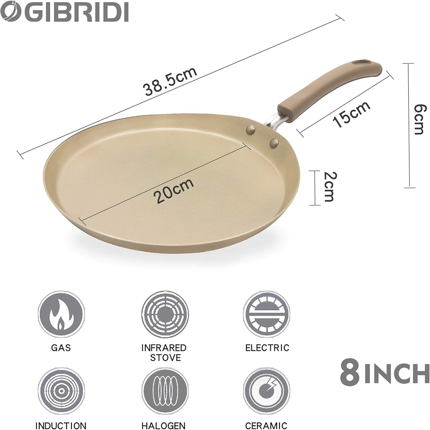 8" Induction Crepe Pancake Pan Non-Stick Flat Tawa | Aluminium Skillet + Tools
