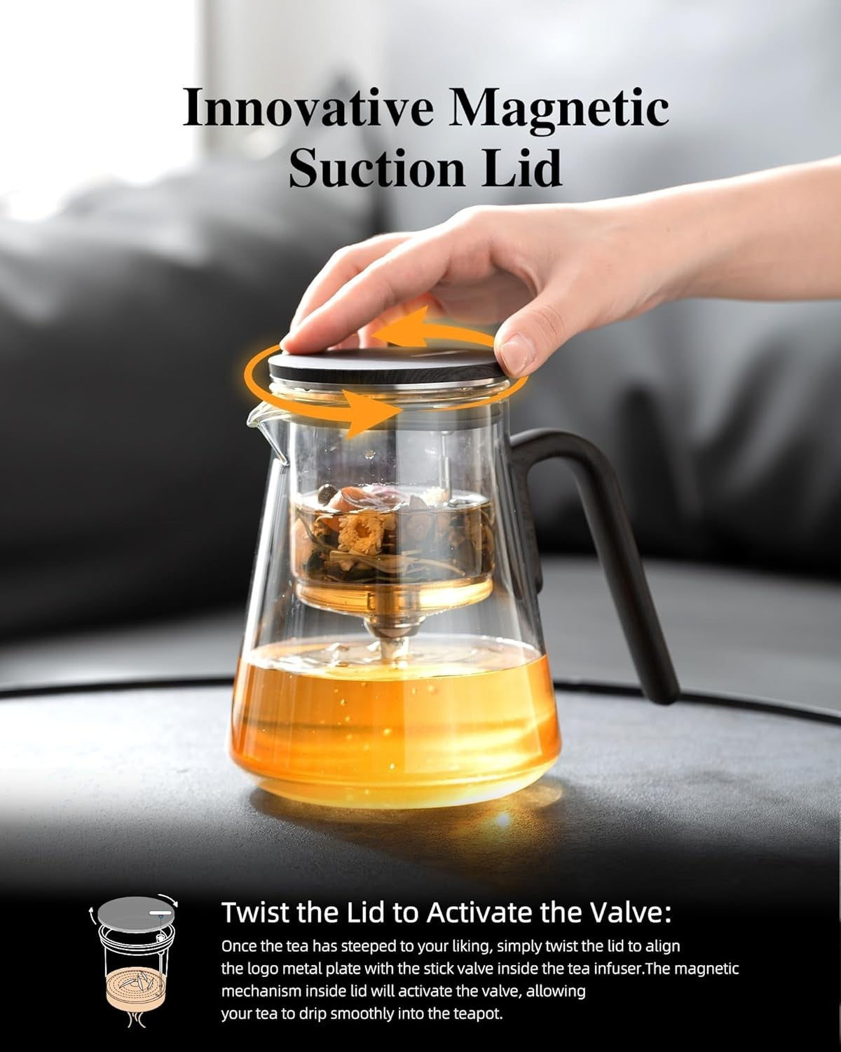 1000ml Magnetic Glass Teapot with Infuser Loose Leaf Tea Pot Gift Box