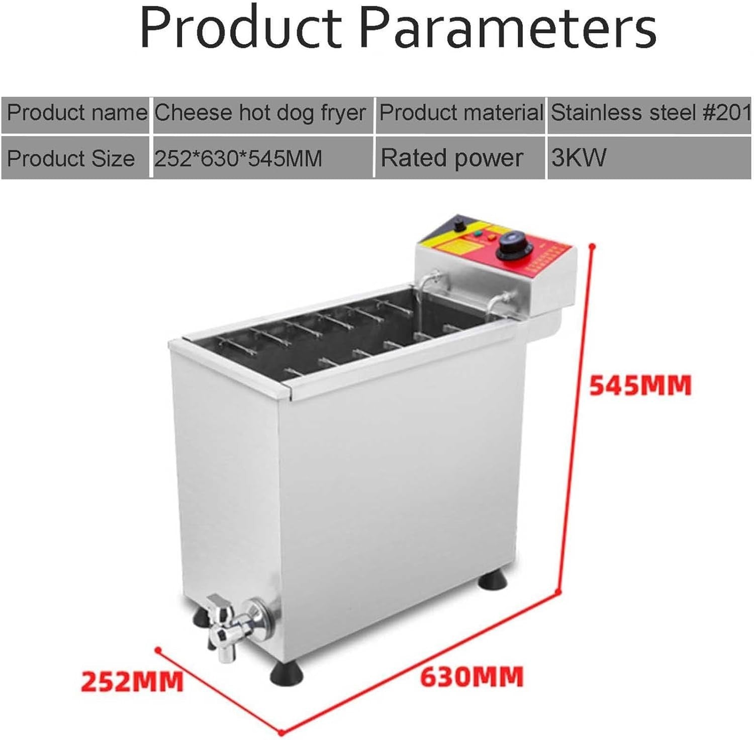 3000W Commercial Corn Dog Deep Fryer 25L Electric Stainless Steel