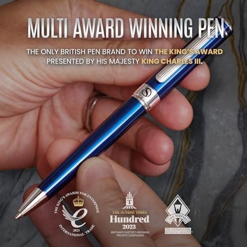 Luxury Personalised Ballpoint Pen – Midnight Blue Brass Chrome, Refillable Ink