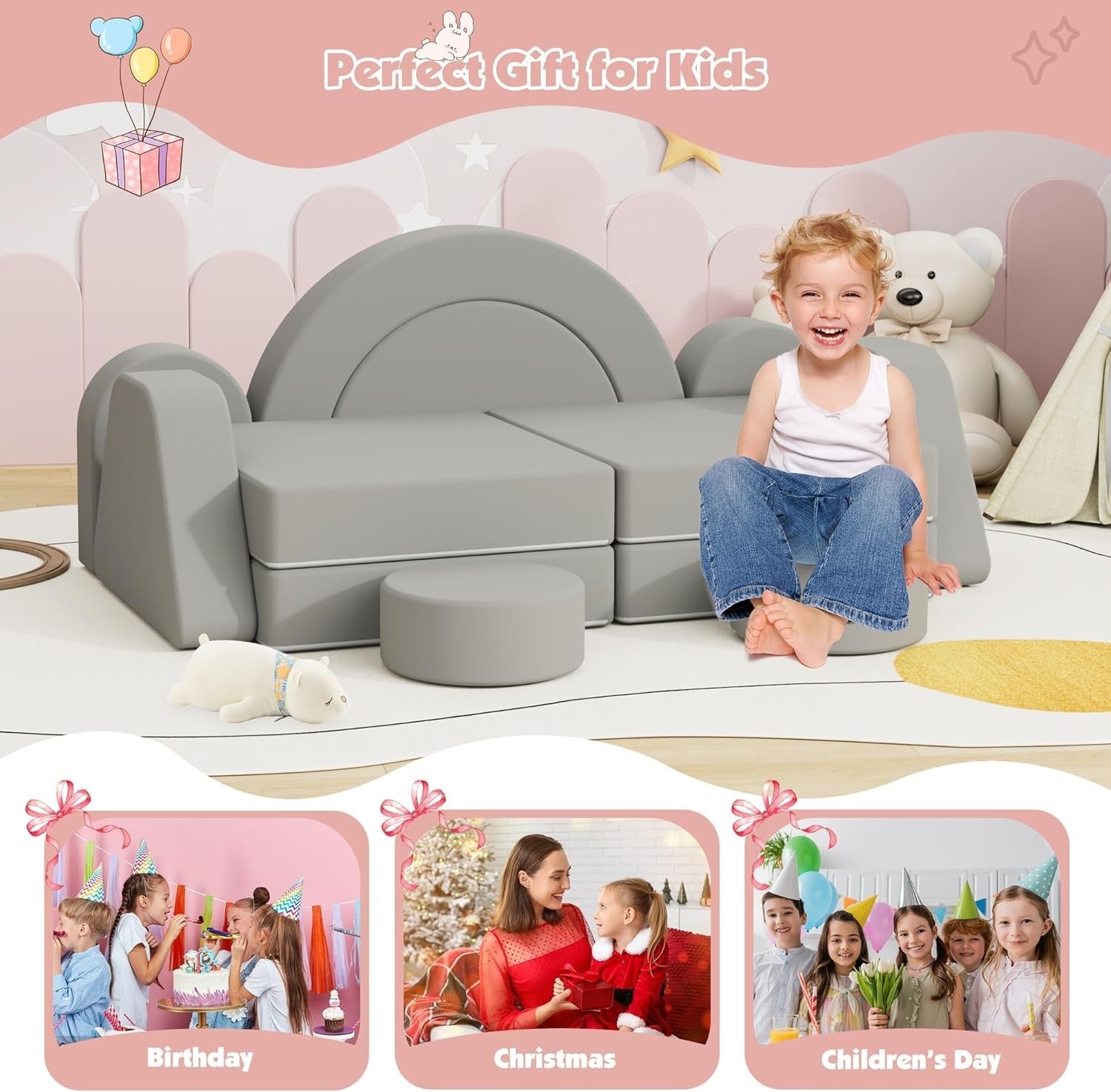Modular Kids Play Couch & Sofa Bed, Soft Foam Fort for Creative Play
