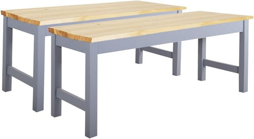 Sturdy 2-Seater Wooden Dining Bench Solid Pine Grey Indoor Kitchen Seating