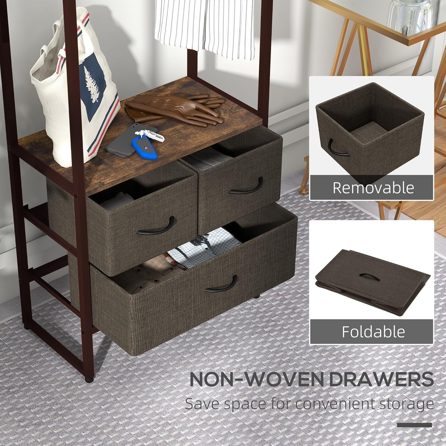 Clothes Rail with 3 Drawers Garment Rack Rustic Brown 178cm