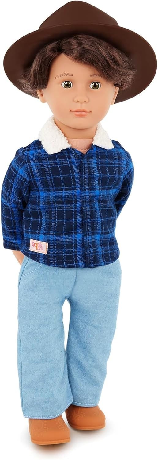 18in Boy Doll Country Western Outfit Hazel Eyes Wavy Hair Toy