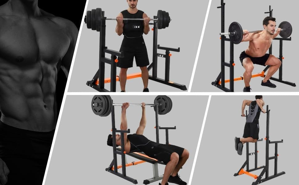 Adjustable Squat Rack & Foldable Weight Bench Set Home Gym Package