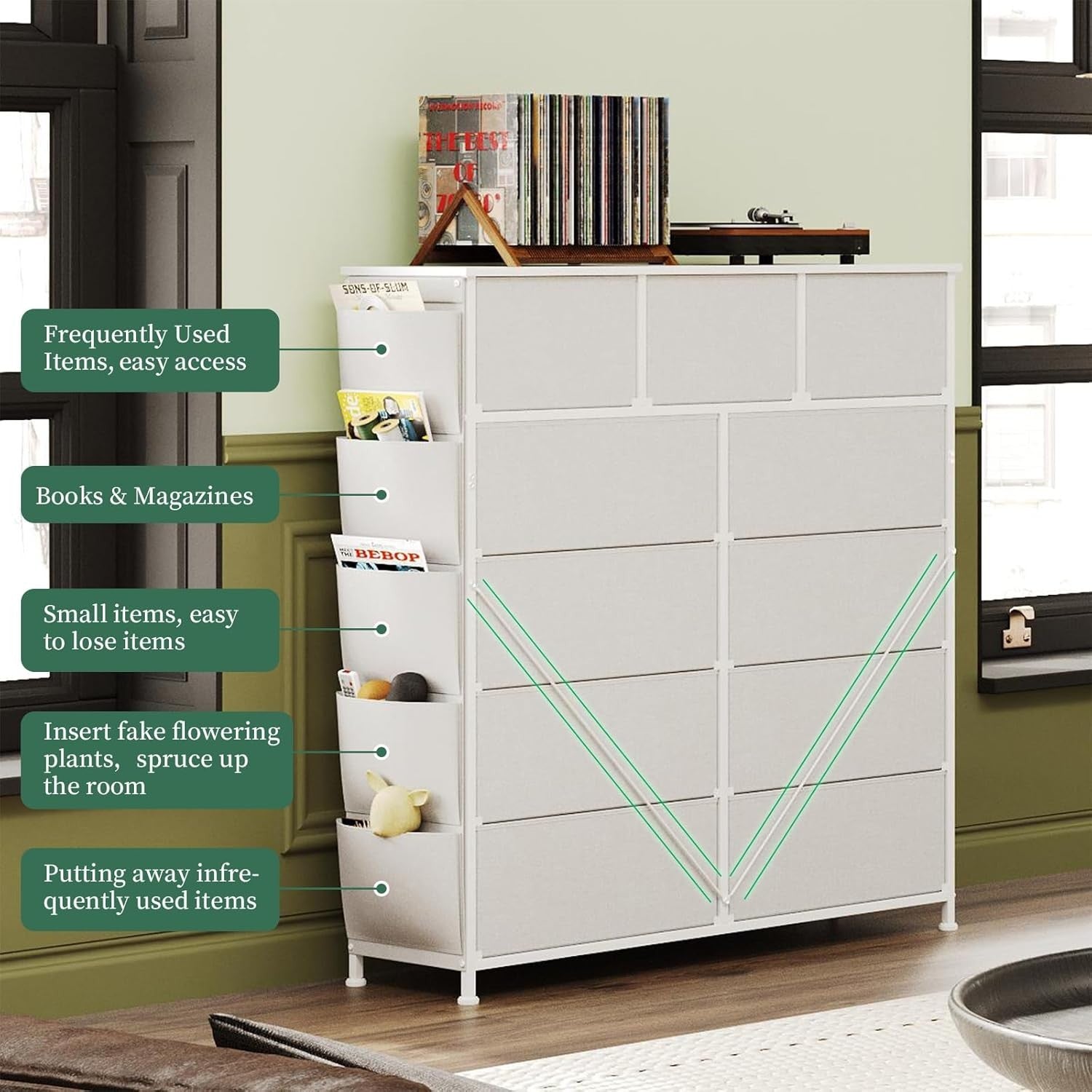 11 Drawer Storage Chest with Fabric Bins | Space-Saving Bedroom Organizer