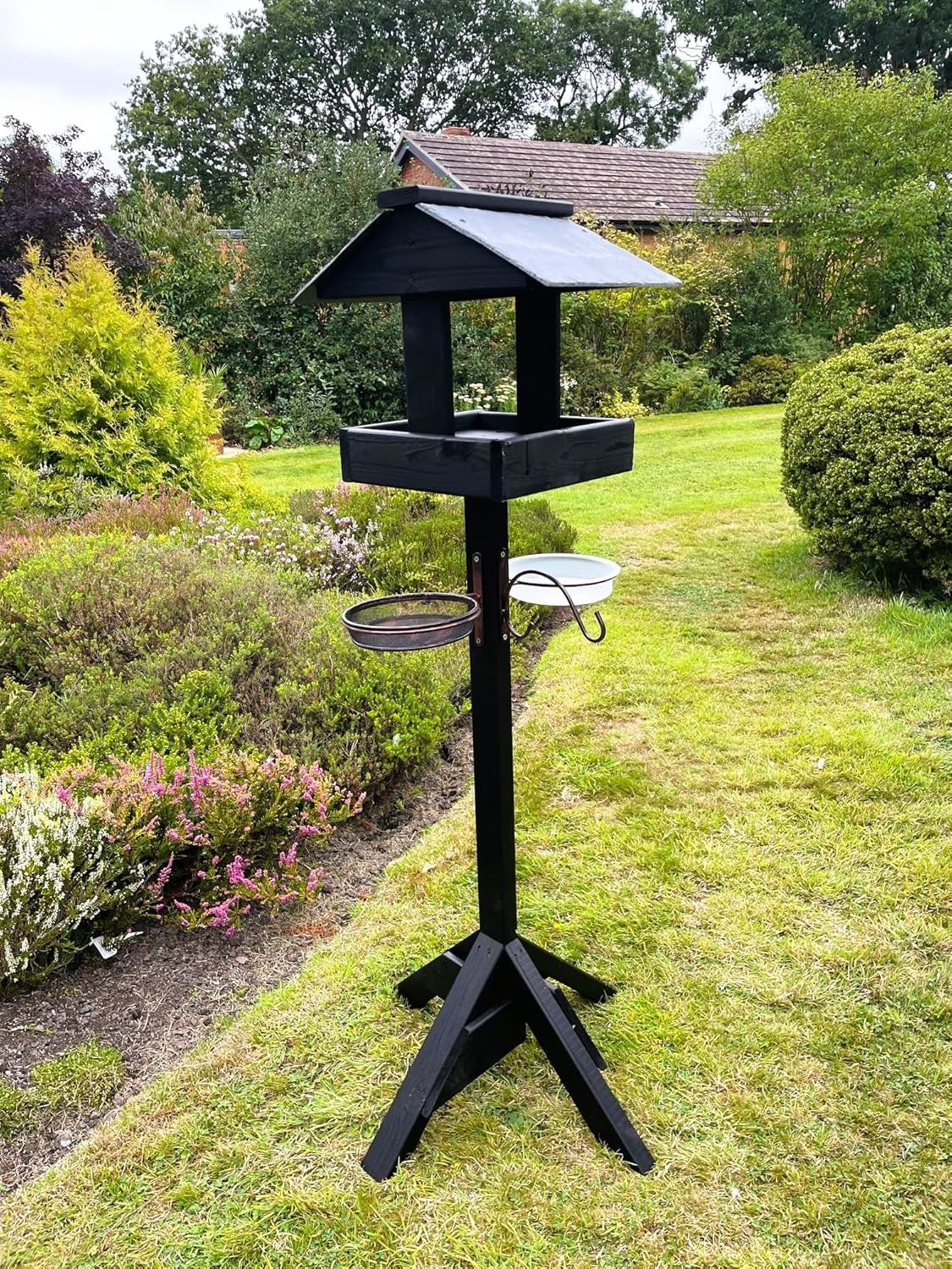 Wooden Bird Feeding Table Outdoor Garden Feeder Station Black 130cm