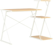 White Brown Z-Shaped Computer Desk 116cm with 3 Tier Shelves