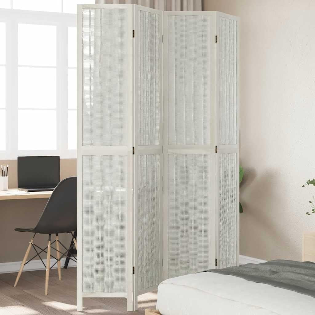 4 Panel White Folding Room Divider – Wooden Privacy Screen for Bedroom Office