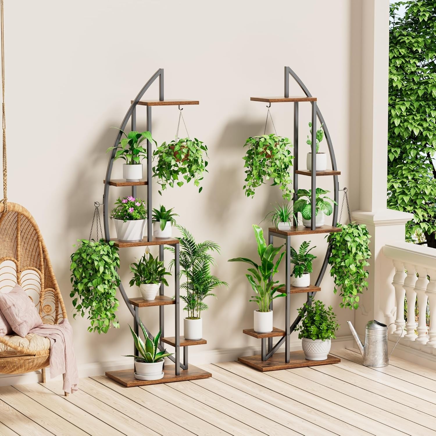 2PCs 6 Tier Metal Half Moon Plant Stand Indoor Tall Flower Shelf 160cm Display