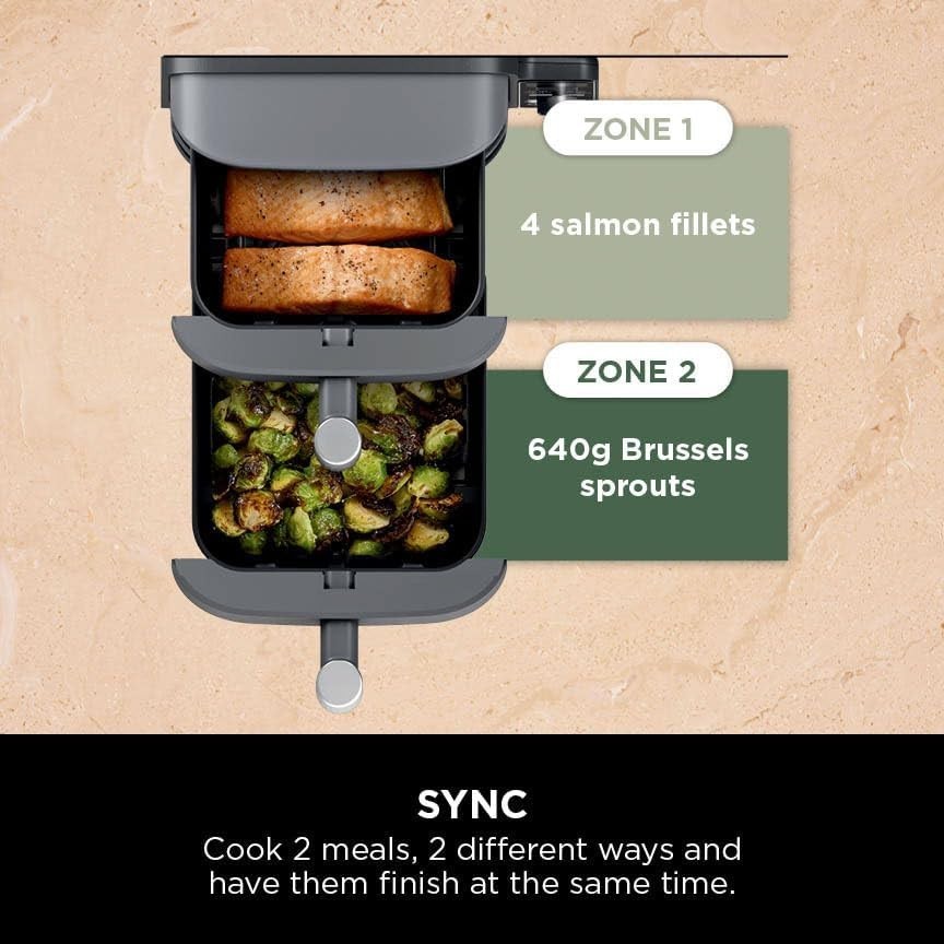 Vertical Dual Drawer Air Fryer 9.5L | Slim Space-Saving 4-Level Cooker | 6-in-1