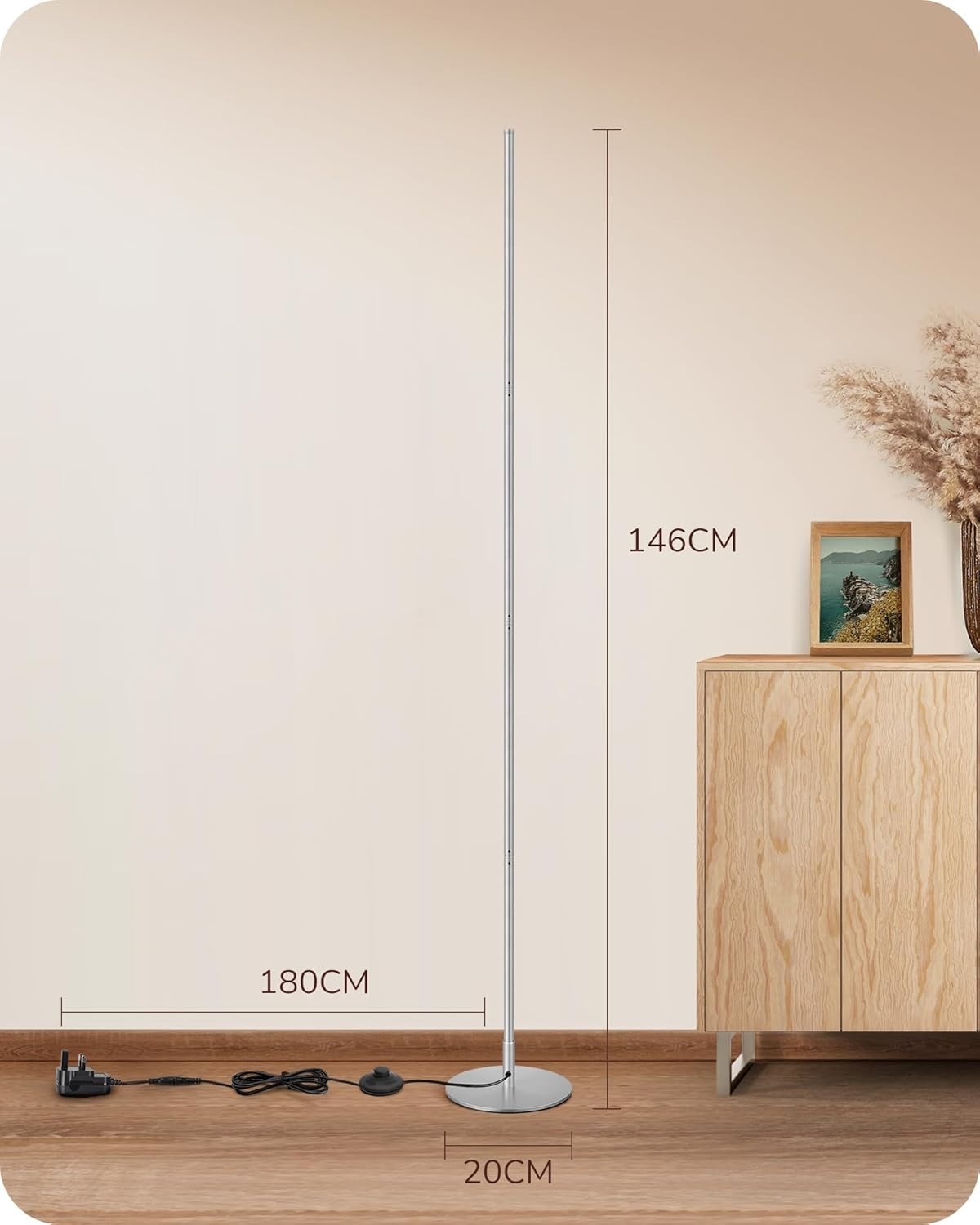 Dimmable LED Floor Lamp 2 Pack, 146cm Tall Standing Light with Foot Switch