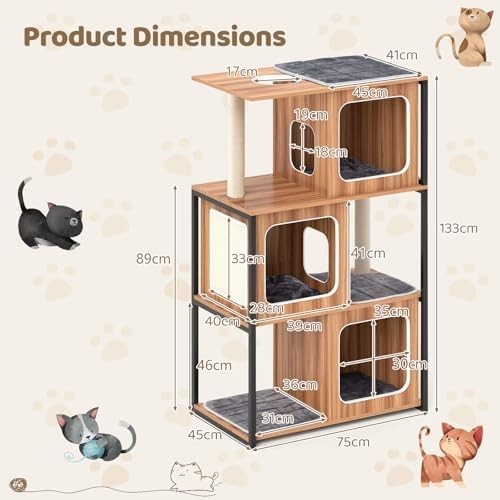 Modern Cat Tree Tower with Condos, Scratching Posts & Plush Cushions